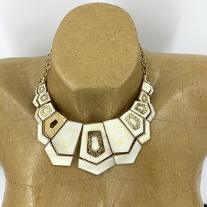 Akola Gold Tone & Bone Hexagon Bib Necklace *AS IS*